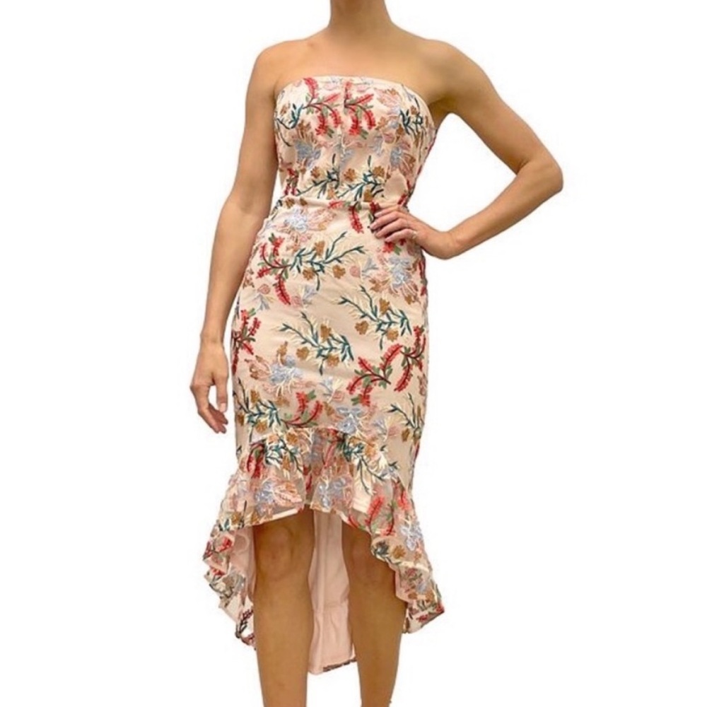 Sam Edelman Sz 14 Bouquet Embroidered strapless floral pink dress stunning NWT